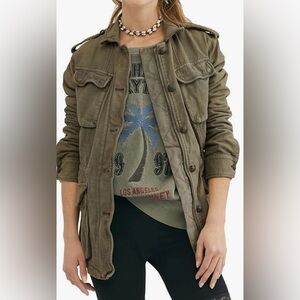Free People Not Your Brothers Surplus Jacket in Olive Green XS